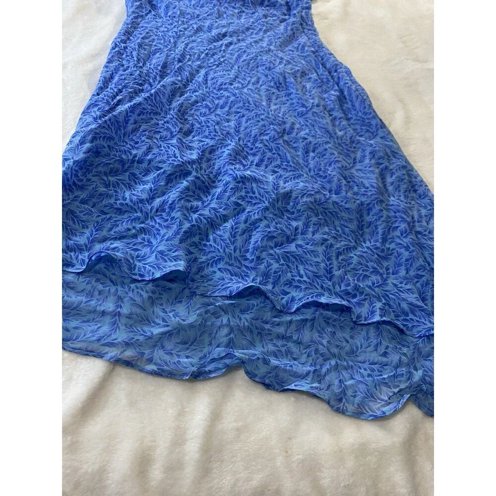 VTG Y2K Positive Attitude Womens M Blue Leaf Chiffon Asymmetrical Hem Midi Dress